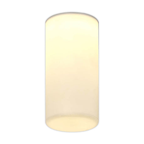 Glaciar Acrylic Spotlight, a slim white cylindrical fixture 17cm high with an 85mm diameter, shown glowing warm white against a plain background.