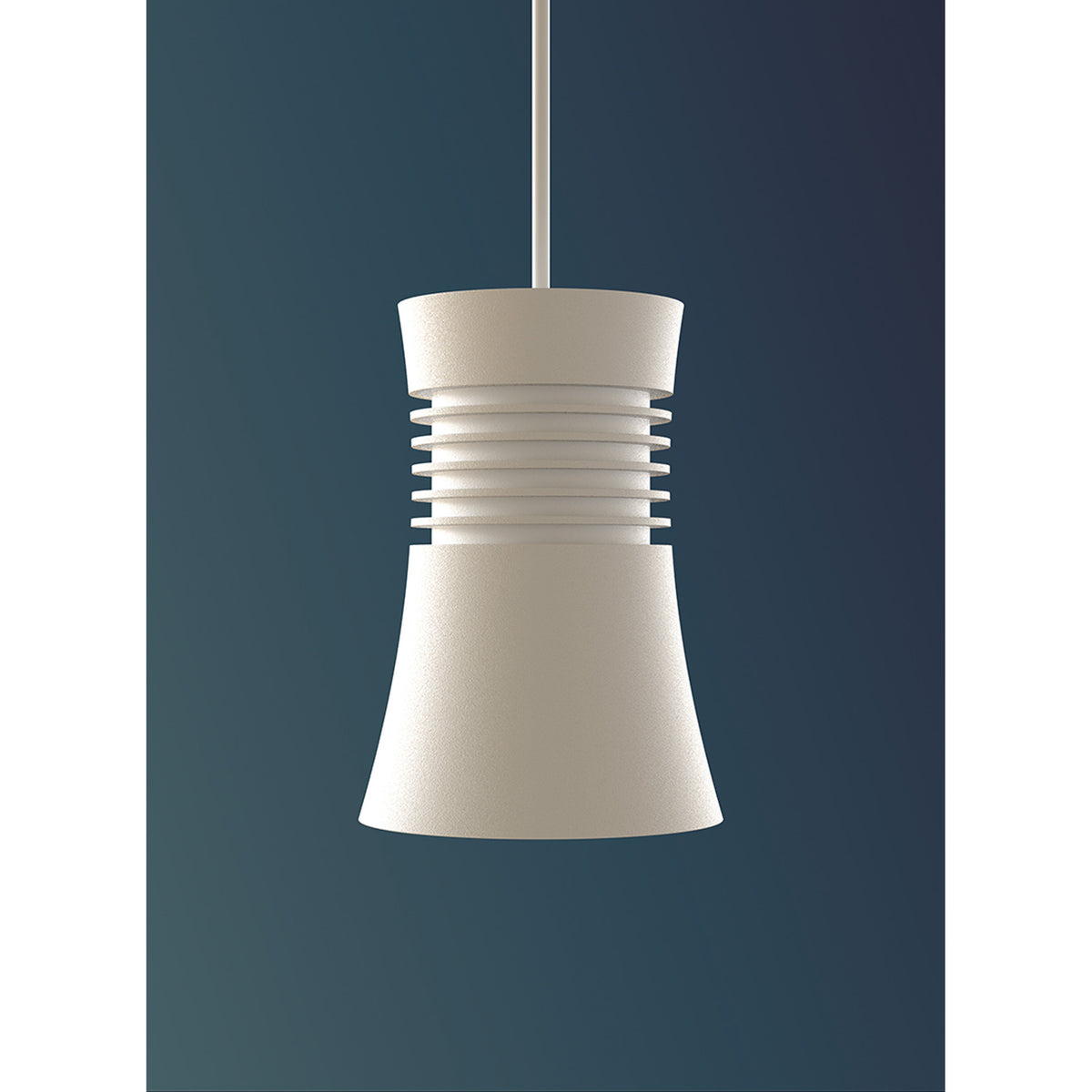 Pagoda GU10 Track Light in white, 85mm tapered shade with ribbed stepped detail on a slim flex, shown against a dark teal background.