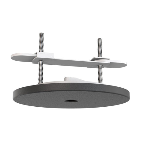 Elsa Pendant Kit in black, showing a round 92mm ceiling trim with black finish, two threaded rods, and a white mounting bracket with fixing screws, on a plain white background.