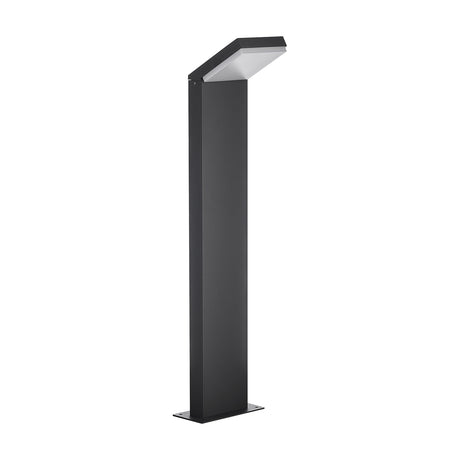 Alpine 12W IP65 Bollard Light in anthracite, a slim rectangular aluminium post with an angled LED head, shown on a base plate against a plain white background.