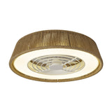 Polinesia Rope Dimmable Ceiling Light, 58cm round fixture with beige rope-textured drum shade and integrated white LED panel with fan blades, shown on a plain white background.