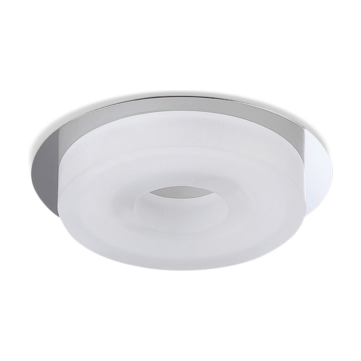 Polinesia Rope dimmable LED ceiling light, 58cm round design with layered white acrylic diffuser and chrome trim, shown against a plain white background.