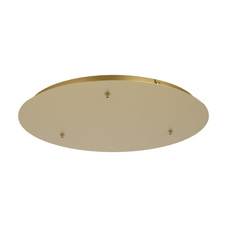 Elsa Round Canopy Kit 52cm in gold metal, a shallow round ceiling plate with three drop points for multi-pendant lighting, shown on a plain white background.