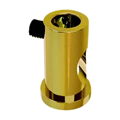 Elsa Wire Locker 15mm in gold, a small cylindrical metal cable grip with a black grub screw and side cable slot, shown on a plain white background.
