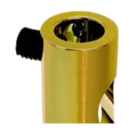 Close-up of the Elsa Wire Locker 15mm in gold, a small cylindrical metal cable grip with a black side screw, shown against a plain white background.