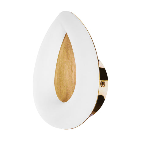 Elsa Round Canopy Kit 10cm wall light in white with a teardrop-shaped brushed gold centre and chrome mounting plate visible from a side angle on a plain background.