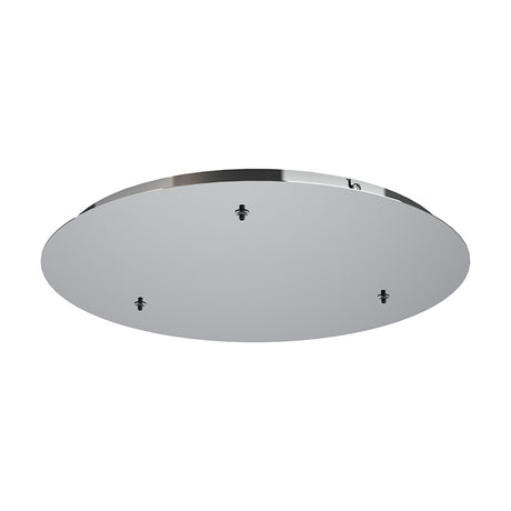 Elsa Round Canopy Kit 52cm in chrome, a shallow disc ceiling plate with three pendant fittings, shown on a plain white background.