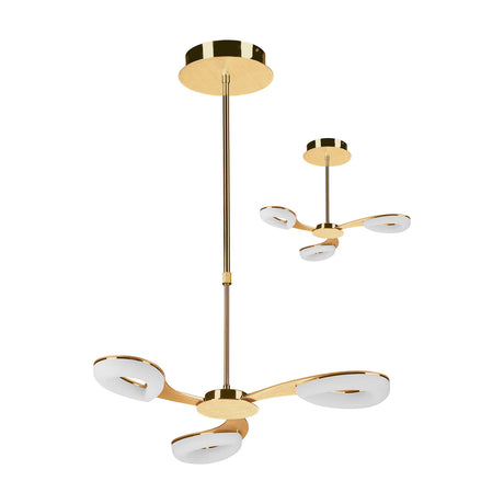 Elsa Round Canopy Kit 52cm in chrome, a three-arm ceiling mount with white curved shades on gold-toned arms, shown on a plain white background alongside a smaller preview.