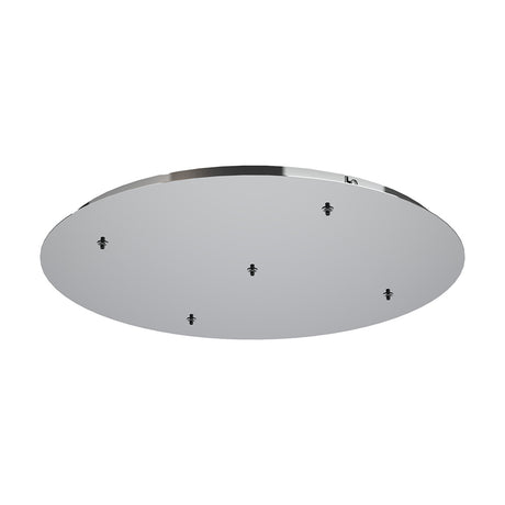 Elsa Round Canopy Kit 62cm in chrome, a flat round ceiling plate with five cable openings for gathering multiple pendants, shown on a plain white background.