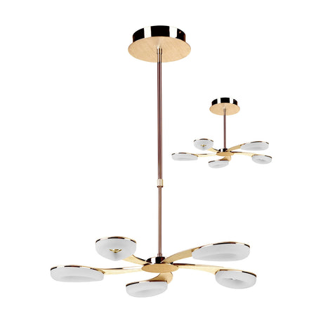 Elsa Round Canopy Kit 62cm in chrome, shown as a five-arm sputnik-style ceiling pendant with white disc shades on brass-toned arms, photographed on a plain white background.