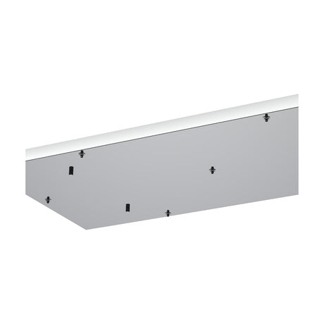 Elsa Rectangular Canopy Kit 94cm ceiling plate in chrome, shown from below with seven cable outlets for a pendant run, on a plain white background.