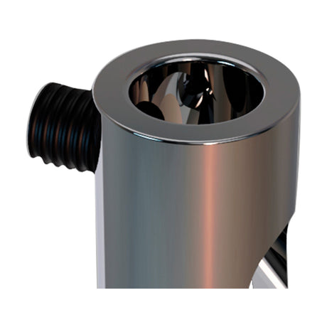 Elsa Wire Locker 15mm cable grip in chrome, a small metal barrel fitting with a threaded black cable entry and open circular channel, shown against a white background.