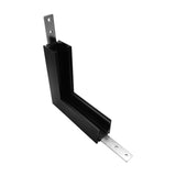 Magneto Shallow Single Connector Surface L-Joint in black aluminium, an L-shaped inward corner track connector with two metal mounting brackets, shown on a plain white background.