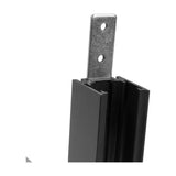 Magneto Shallow Single Connector L-Joint in black aluminium, shown with metal mounting bracket inserted into the track profile against a plain white background.