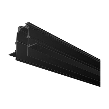 Magneto Track Light 1m Long in black aluminium, a recessed magnetic track profile with a channelled surface, shown at an angle on a plain white background.