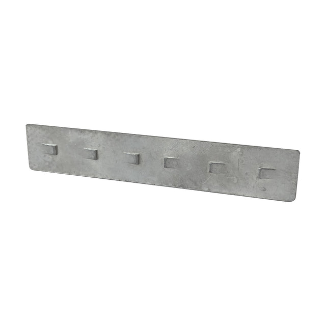 Magneto Track Connection Side Plate in silver aluminium, a slim rectangular strip with six raised connector tabs, shown against a plain white background.