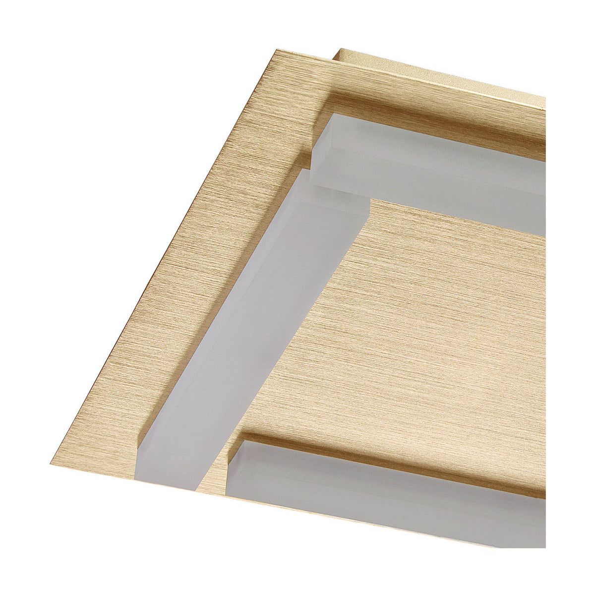 Close-up of a brushed gold Magneto track light fixture corner, showing the recessed frosted diffuser strip against a slim metal profile on a white background.