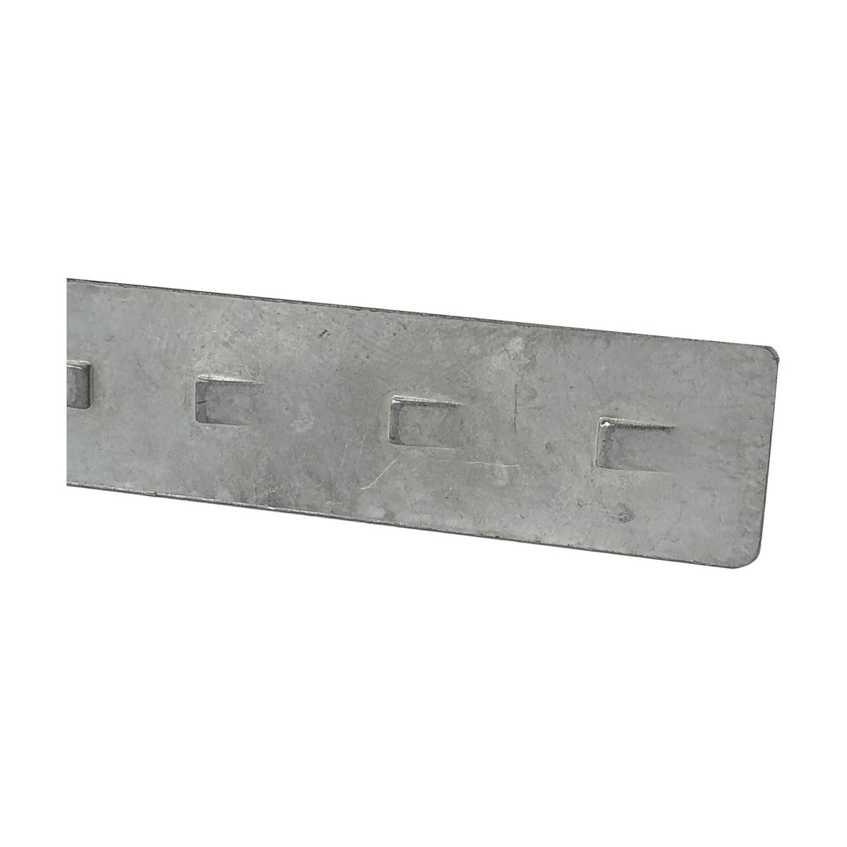 Magneto Track Connection Side Plates in silver aluminium, a slim slotted strip with cut-out notches shown close-up against a plain white background.