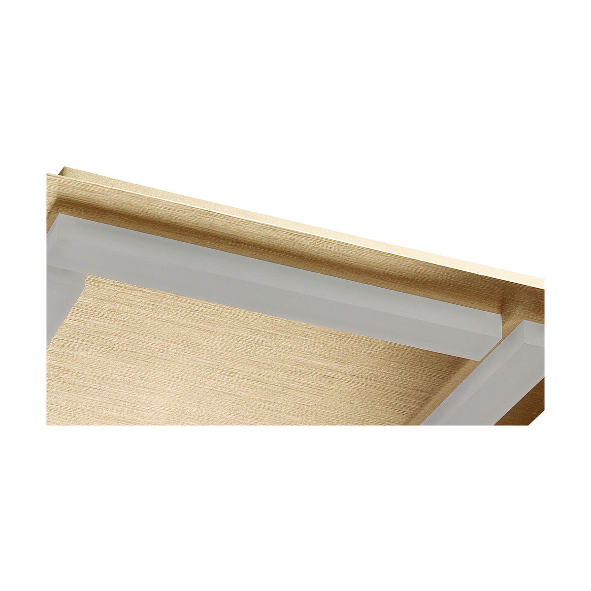 Close-up of a recessed track light channel with brushed brass-effect surround and white diffuser strip, showing the fitted end plate detail from the Magneto Track Connection Side Plates - Silver.