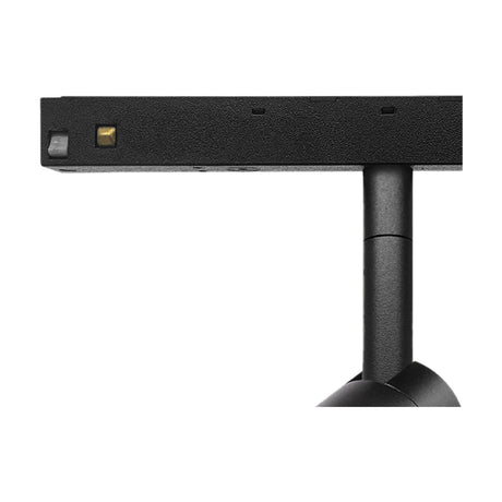 Magneto 5W Track Light in black, showing the slim 35mm connector base with contact pins and pivoting spotlight head, set against a plain white background.
