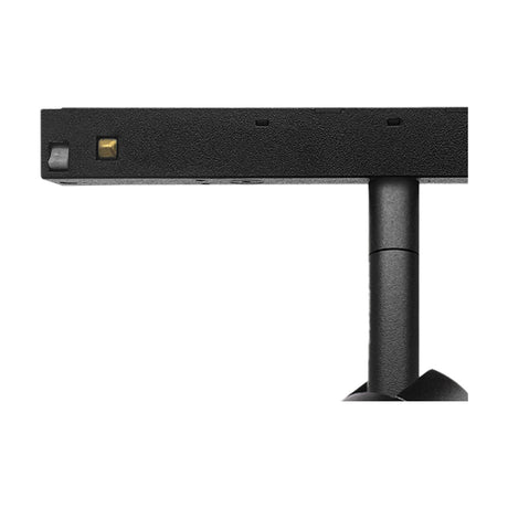 Magneto 7W Track Light 43mm 3000K in black, close-up of the compact spot head and connector on the magnetic track rail, shown against a plain white background.
