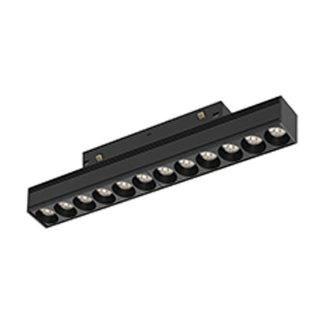 Magneto 12W Linear Track Light, 25cm black aluminium bar with multiple recessed LED spots and magnetic mounting connector, shown on a plain white background.