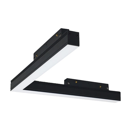 Magneto 16W Track Light, an angled black aluminium linear fixture with a white diffuser bar for corner track runs, shown on a plain white background.