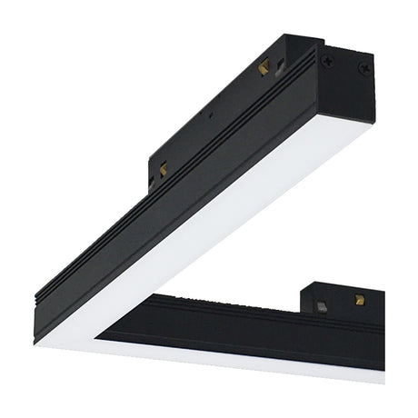 Magneto 16W track light, a black aluminium bar with a linear white diffuser and connector pins at each end, shown on a plain white background.