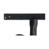 Close-up of the Magneto 10W Track Light in black, showing the 75mm disc head on an angled stem mounted to the aluminium track, LED integrated, on a plain white background.