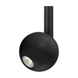 Magneto 7W Track Light in black, showing a round ball head with integrated LED lens on a slim aluminium rod, 3000K warm white, IP20, against a plain white background.