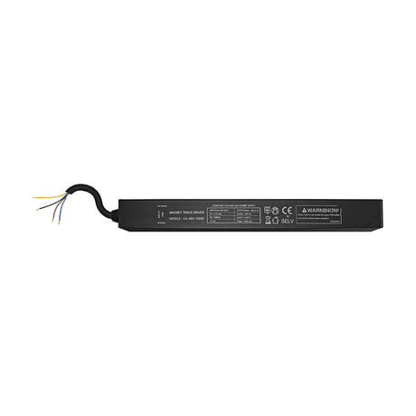 Magneto 200W LED Driver, a slim black rectangular track power supply with coloured input wires at one end and a labelled output panel, shown on a plain white background.