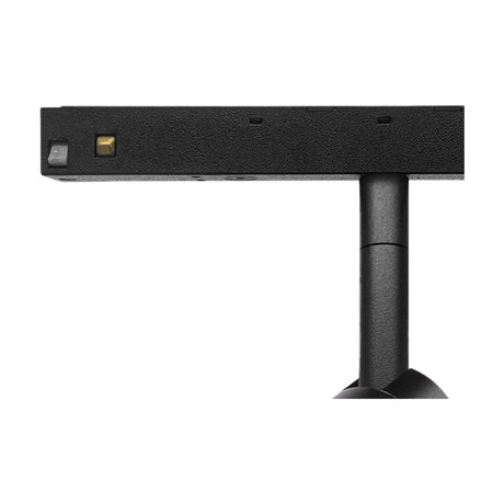 Close-up of the Magneto 5W Dimmable Track Light connector and slim 35mm black aluminium barrel with adjustable head, shown against a white background.