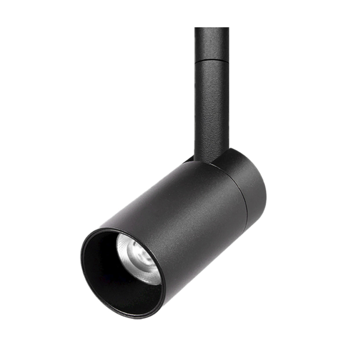 Magneto 5W Dimmable Track Light in black, a compact 35mm cylindrical spotlight with an angled aluminium head and straight mounting rod, shown on a plain white background.