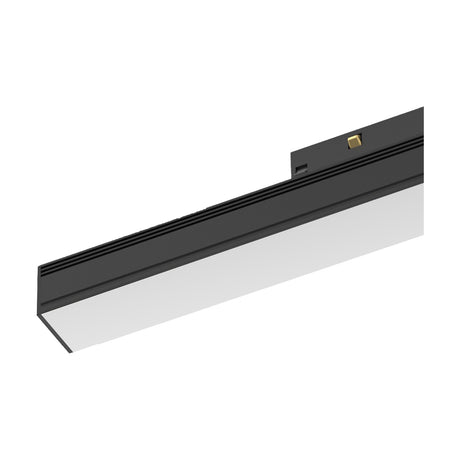 Magneto 16W Linear Track Light, a 60cm black aluminium bar with a continuous white diffuser strip and gold connector pin, shown on a plain white background.