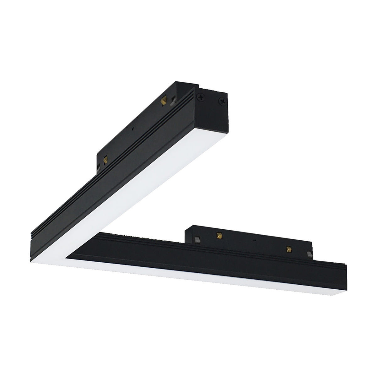 Magneto 16W Dimmable Track Light corner unit in black with a linear diffuser, 33cm long, shown at an angle on a plain white background.