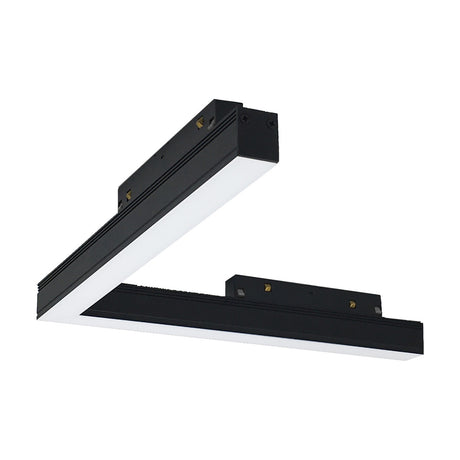 Magneto 16W Dimmable Track Light corner unit in black with a linear diffuser, 33cm long, shown at an angle on a plain white background.