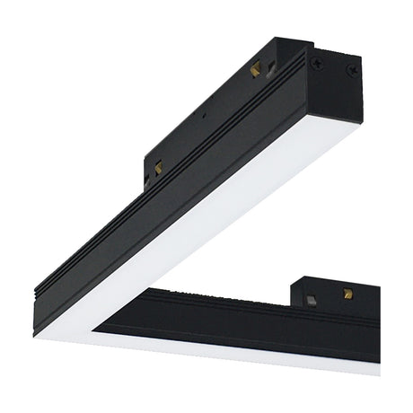 Magneto 16W Dimmable Track Light in black with a 33cm linear diffuser face and magnetic end connectors, shown on a plain white background.