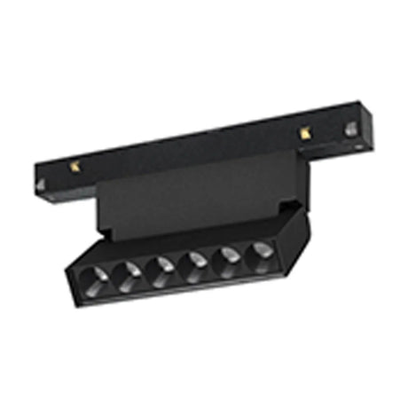 Magneto 10W Linear Dimmable Track Light in black, a compact bar with six angled LED spotlights on a hinged head, shown on a plain white background.