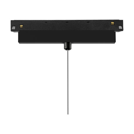 Magneto Track Light in black aluminium, magnetic connector bar with a slim pendant cable dropping to a small cylindrical fitting, shown on a plain white background.
