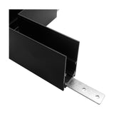 Magneto Deep 3 Connector Surface L-Joint 90º in matt black aluminium, showing the right-angle track junction with a metal mounting bracket, on a plain white background.