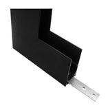 Magneto Deep 3 Connector Surface L-Joint corner piece in matte black aluminium, showing the internal angle track connector with a metal mounting bracket, on a plain white background.