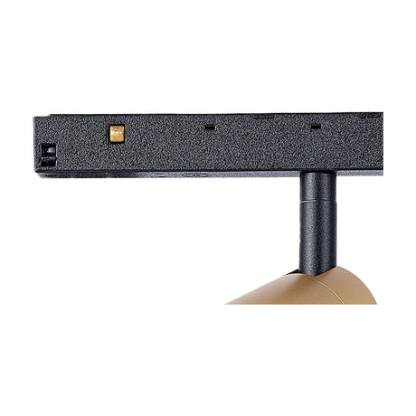 Magneto 7W Track Light in gold and black, showing the textured black track adaptor with adjustable swivel neck and gold 43mm head, on a plain white background.