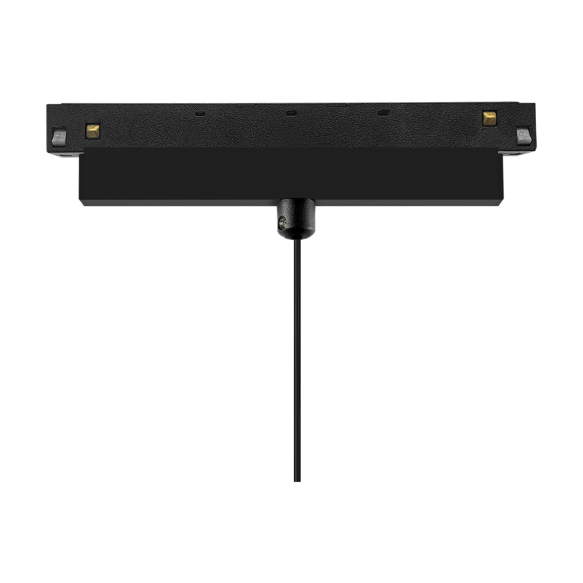 Magneto Track Light pendant with a slim black track adapter and gold ball head on an adjustable drop, shown against a plain white background.