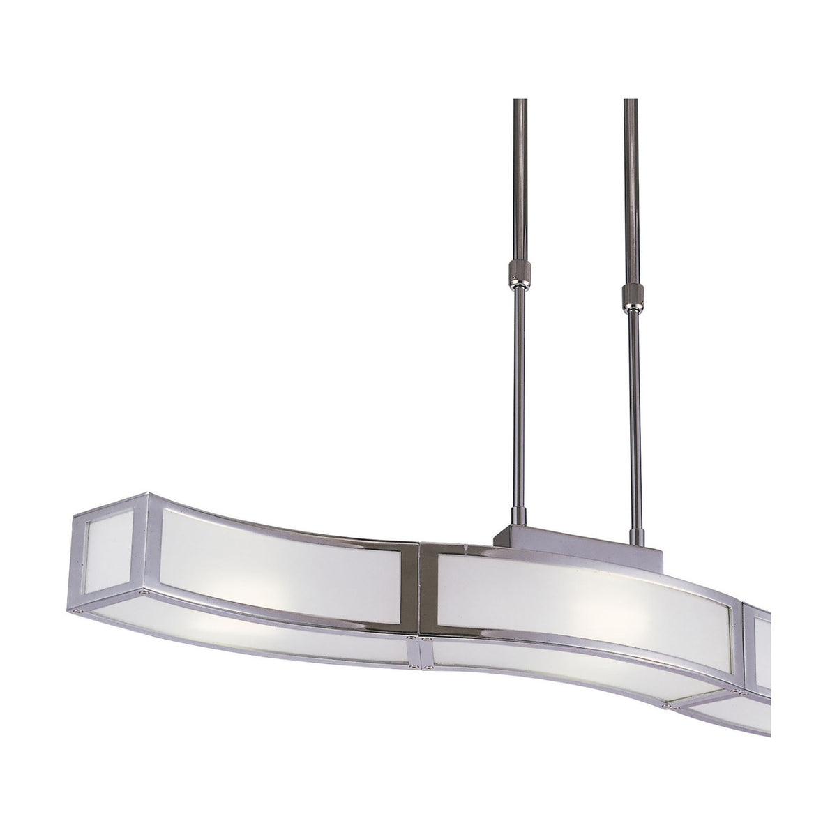 Magneto Track Light pendant fitting with curved rectangular chrome-framed shade and frosted glass panels, suspended by twin adjustable rods, shown against a plain white background.