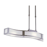 Magneto Track Light pendant fitting with curved rectangular chrome-framed shade and frosted glass panels, suspended by twin adjustable rods, shown against a plain white background.