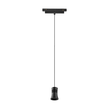 Magneto 12W Cone Track Light in black, showing a slim pendant cable and tapered cone shade suspended from a magnetic track adapter on a plain white background.