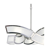 A chrome ceiling rod suspends a sculptural p