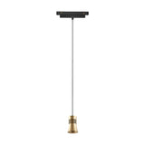 Magneto 12W Cone Track Light in gold with black interior, suspended from a black magnetic track base on a long cord against a plain white background.