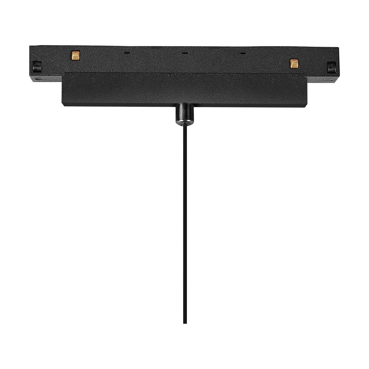 Magneto 12W Cone Dimmable Track Light in black aluminium, showing the linear track adaptor with pendant cable hanging below, on a plain white background.