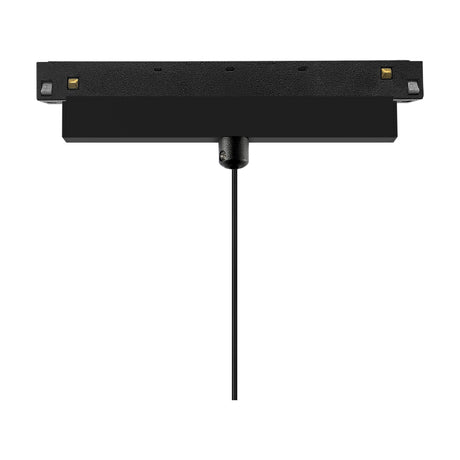 Magneto 10W Track Light in black, a slim rectangular track adaptor with gold corner connectors and a black pendant stem, shown on a plain white background.